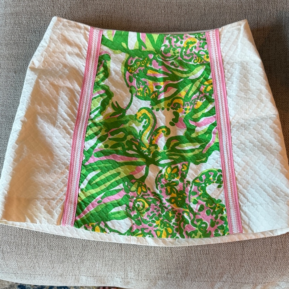 Lilly Pulitzer White A-Line Skirt with Pink & Green Floral Panel